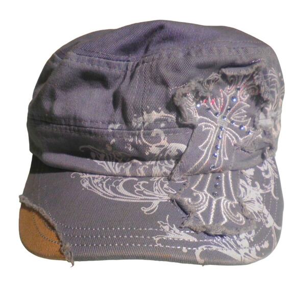 3 Cross Motif Painter Distressed Hats / Caps, Blue, Gray, Tan, Adjustable Buckle - Picture 4 of 7